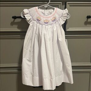 Petit Ami White and Purple Smocked Dress